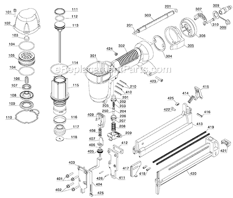 Page A Diagram and Parts List for NS150B Type 1 Porter Cable Nailer